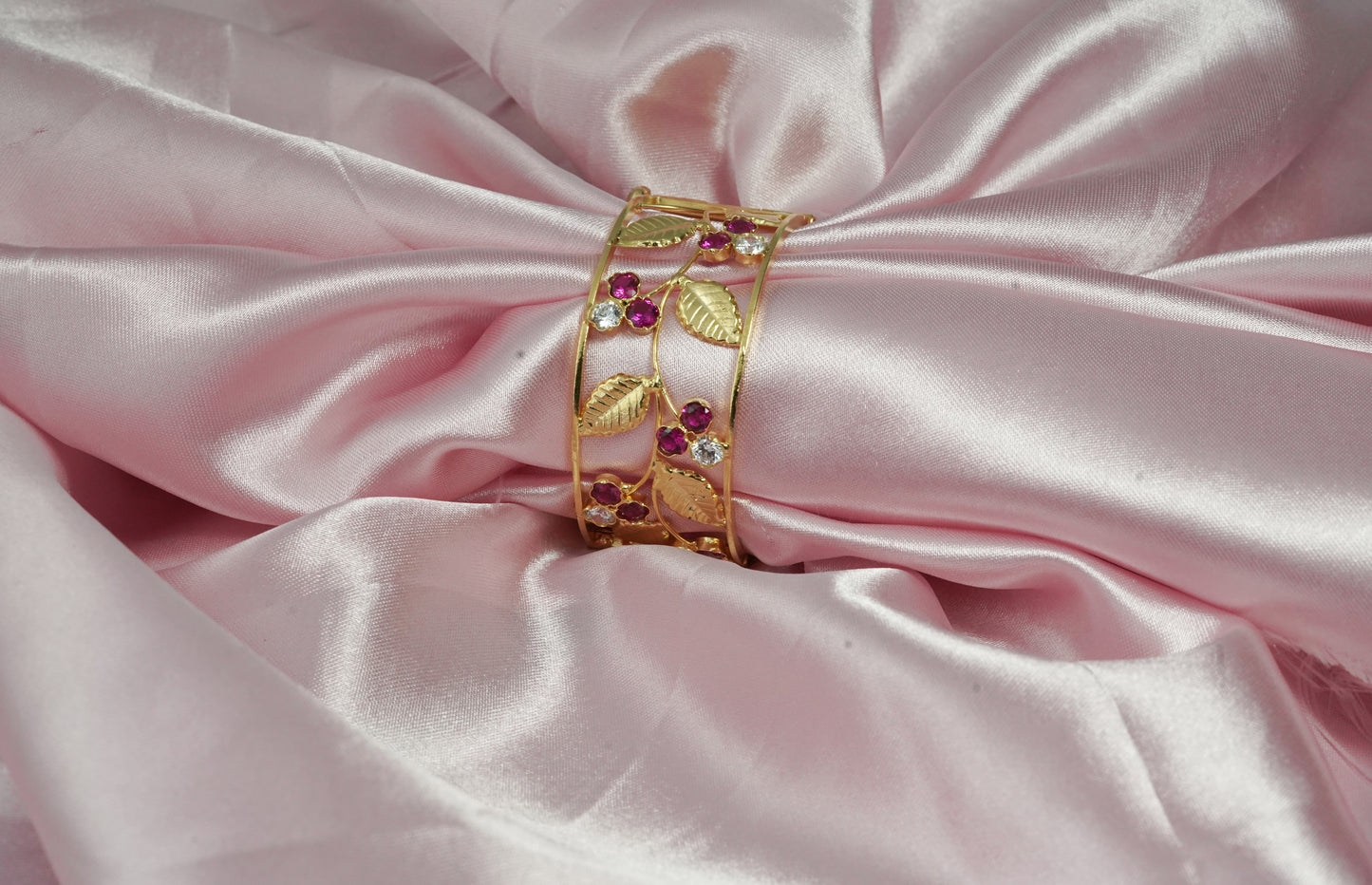 Gold-plated Silver Handmade Bangles - Synthetic Stone Assamese Traditional Jewelry