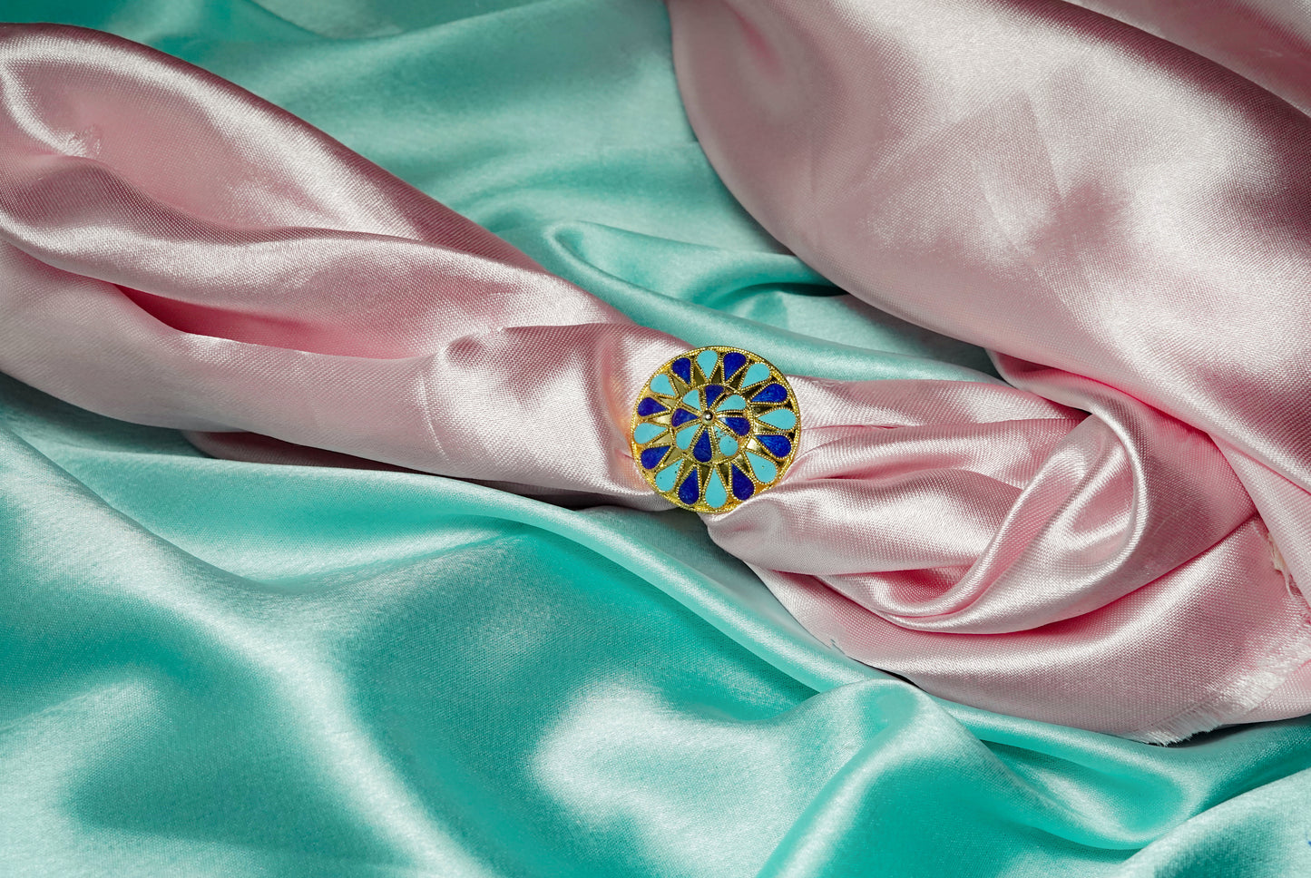 Japi Ring with Firozi & Blue Meenakari - Assamese Jewellery