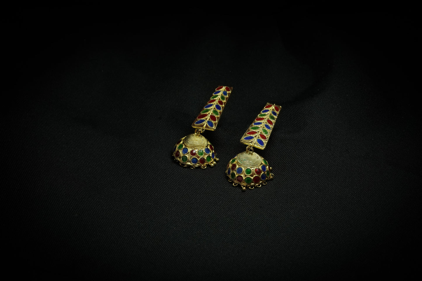 Dhansira Jhumka Set with Multicoloured Meenakari