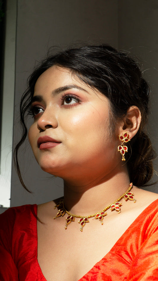 Leaf Earring & Necklace Set - Traditional Assamese Jewellery