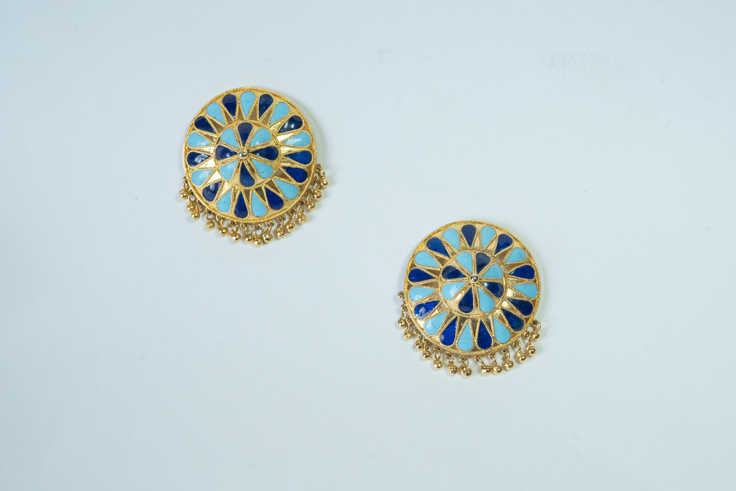 Assamese Jewellery - Japi Earring with Firozi and Blue Meenakari