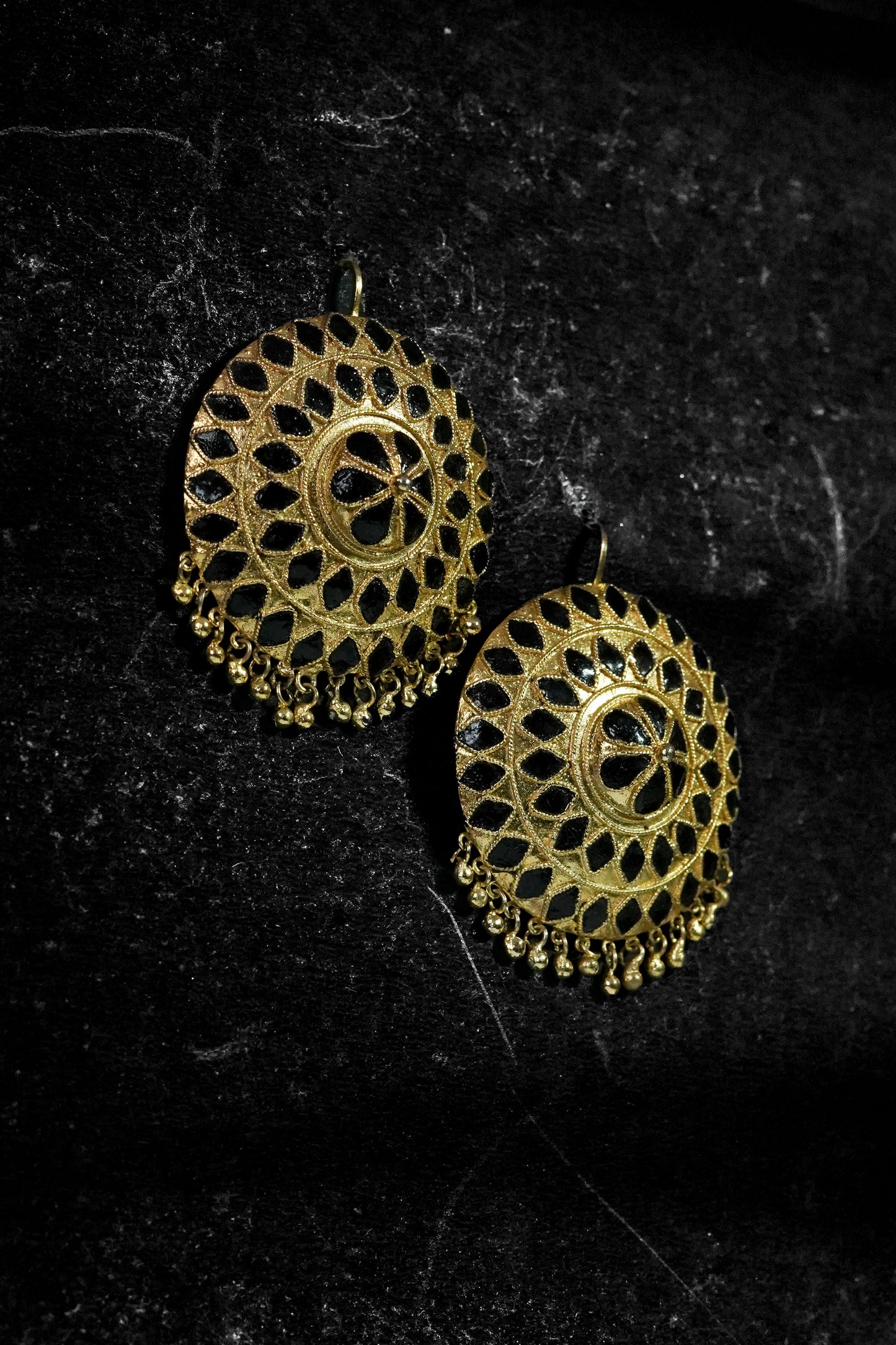 Japi Earring with Black Meenakari - Assamese Jewellery