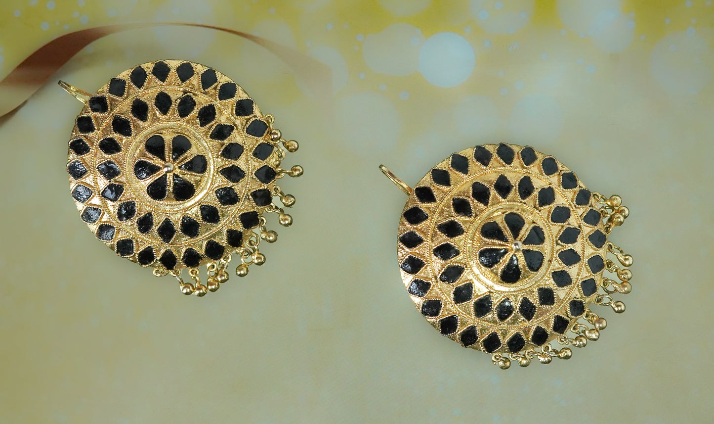 Japi Earring with Black Meenakari - Assamese Jewellery