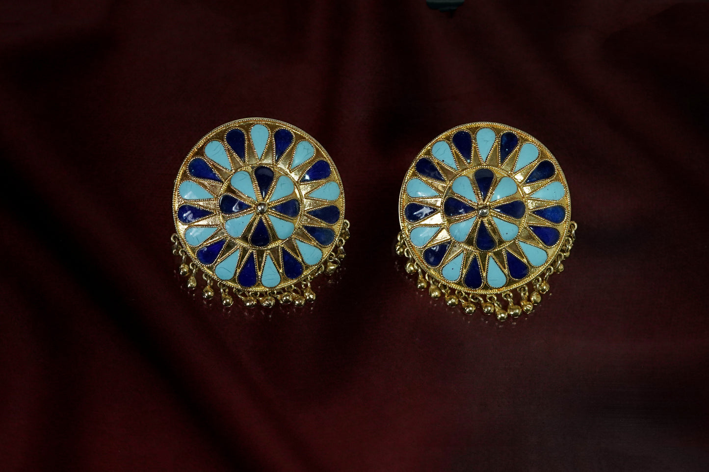 Assamese Jewellery - Japi Earring with Firozi and Blue Meenakari