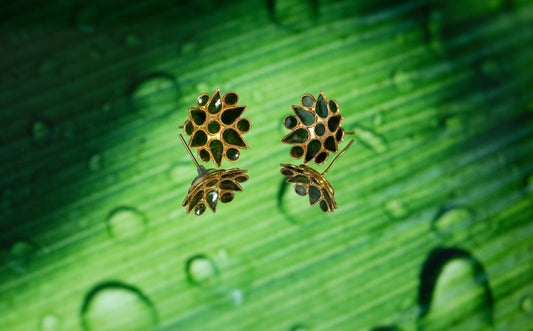 Floral Earring with Black Meenakari - Pure Silver Assamese Jewellery