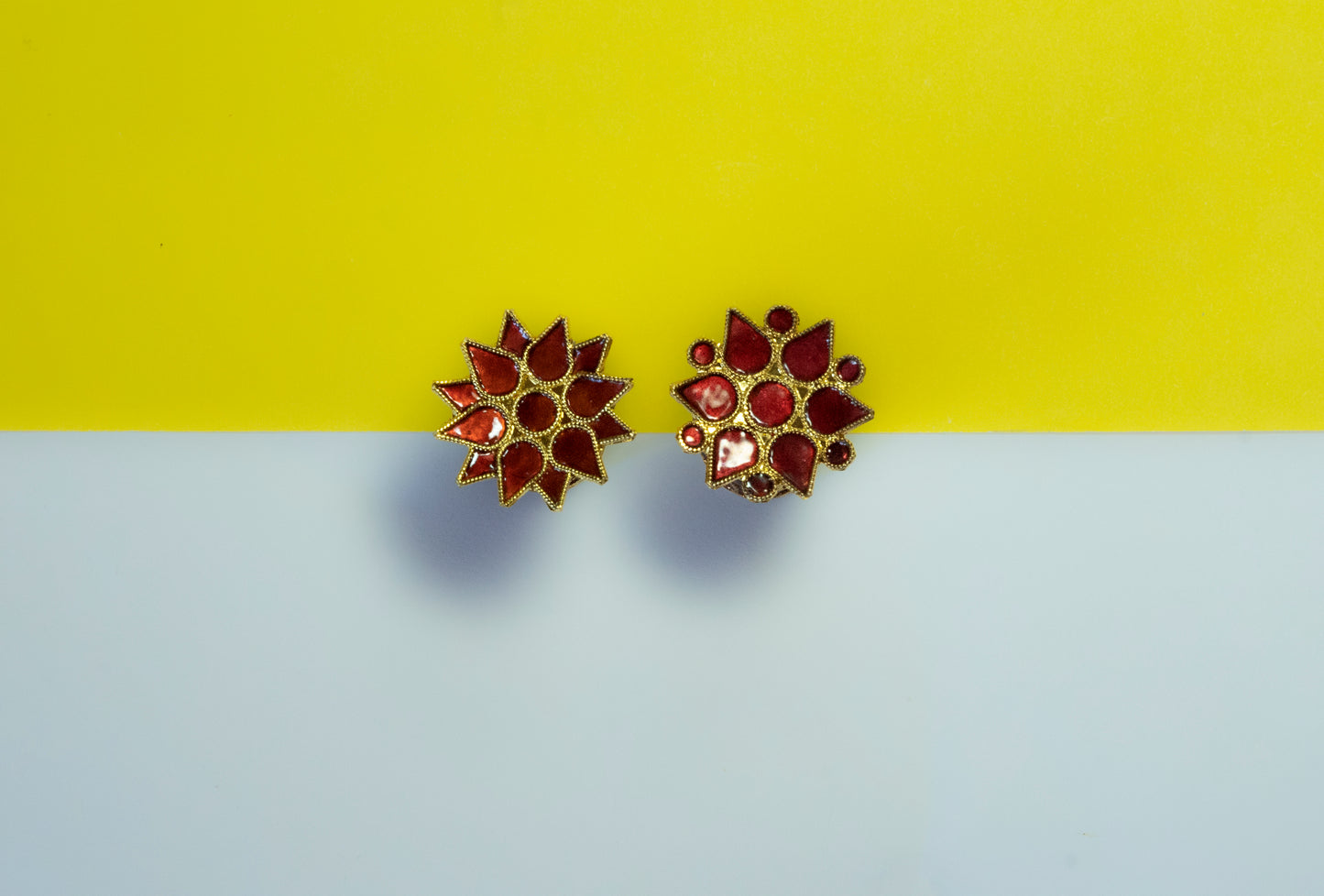 Floral Earring with Red Meenakari - Assamese Silver Traditional Jewellery