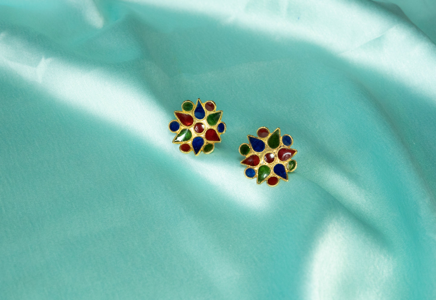 Floral Earring with Multicoloured Meenakari - Assamese  Traditional Jewellery