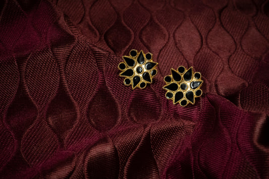 Floral Earring with Black Meenakari - Handmade Assamese Jewellery