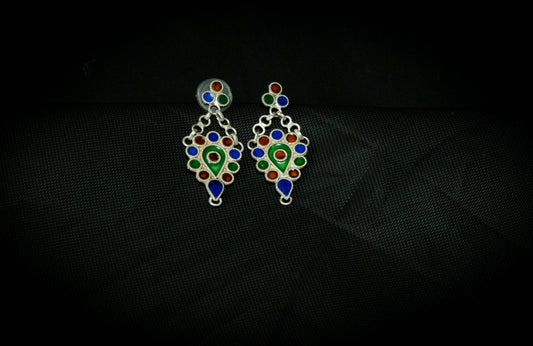 Classy Earring with Blue and Green Meenakari - Assamese Jewellery