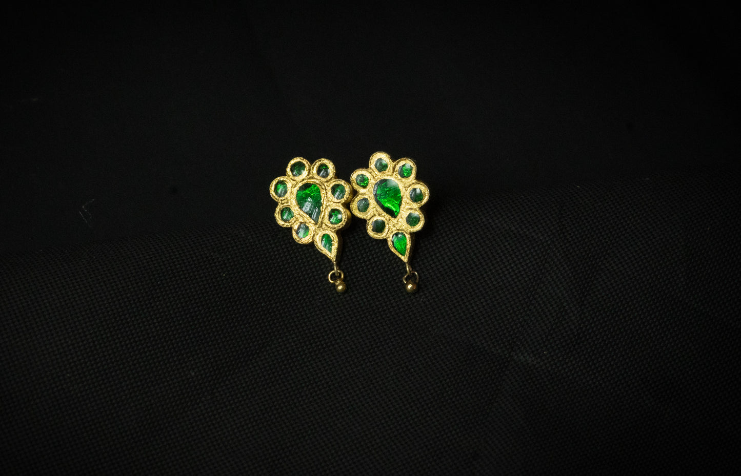 Dugdugi Earring with Green Stone - Silver Assamese Jewellery