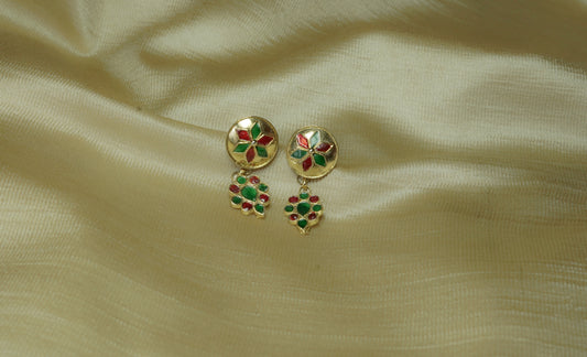 Japidugdugi Earring with Red, Green Meenakari - Assamese Jewellery