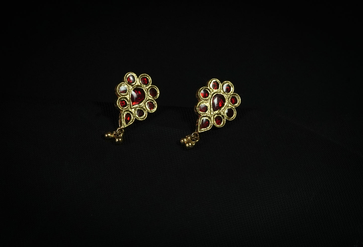 Dugdugi Earring with Red Stones - Assamese Silver Traditional Jewellery