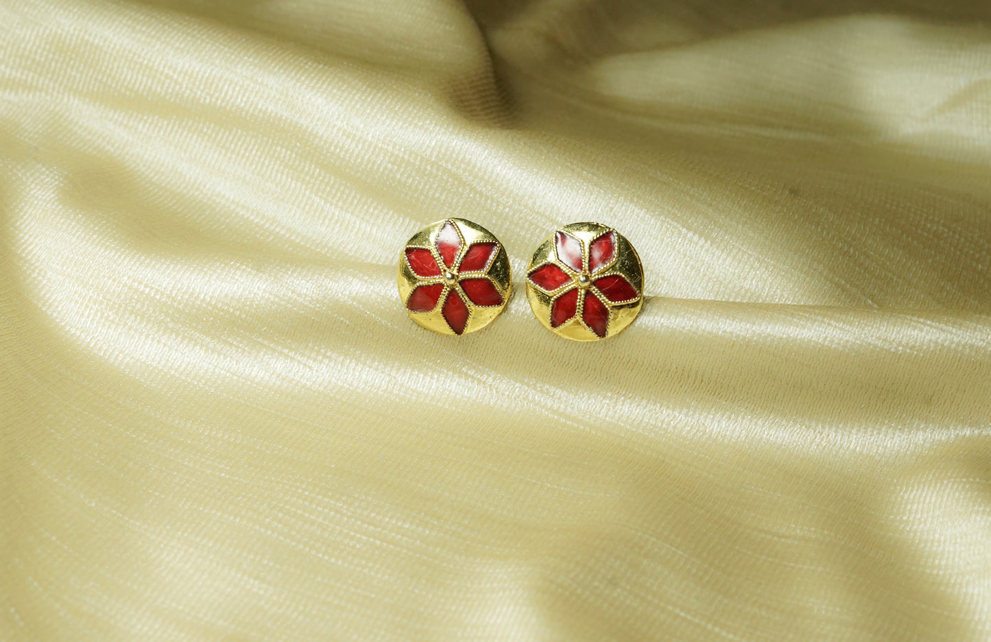 Japi Earring with Red Meenakari - Assamese Jewellery