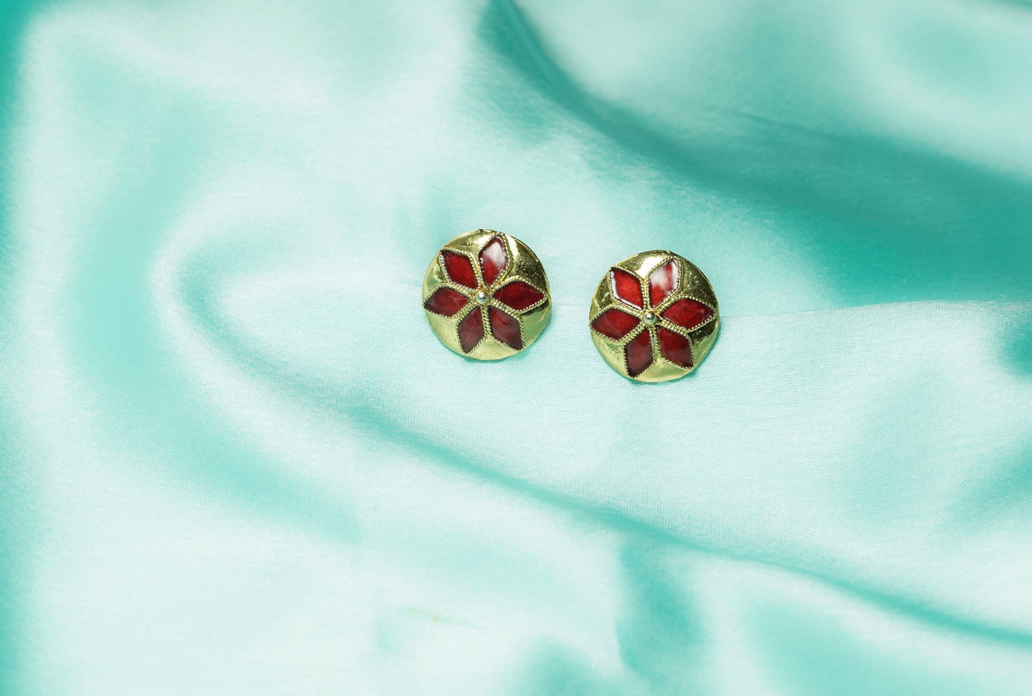 Japi Earring with Red Meenakari - Assamese Jewellery