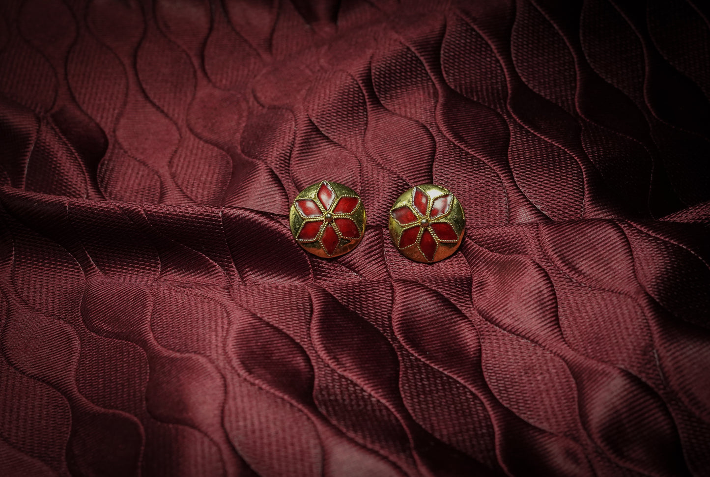 Japi Earring with Red Meenakari - Assamese Jewellery