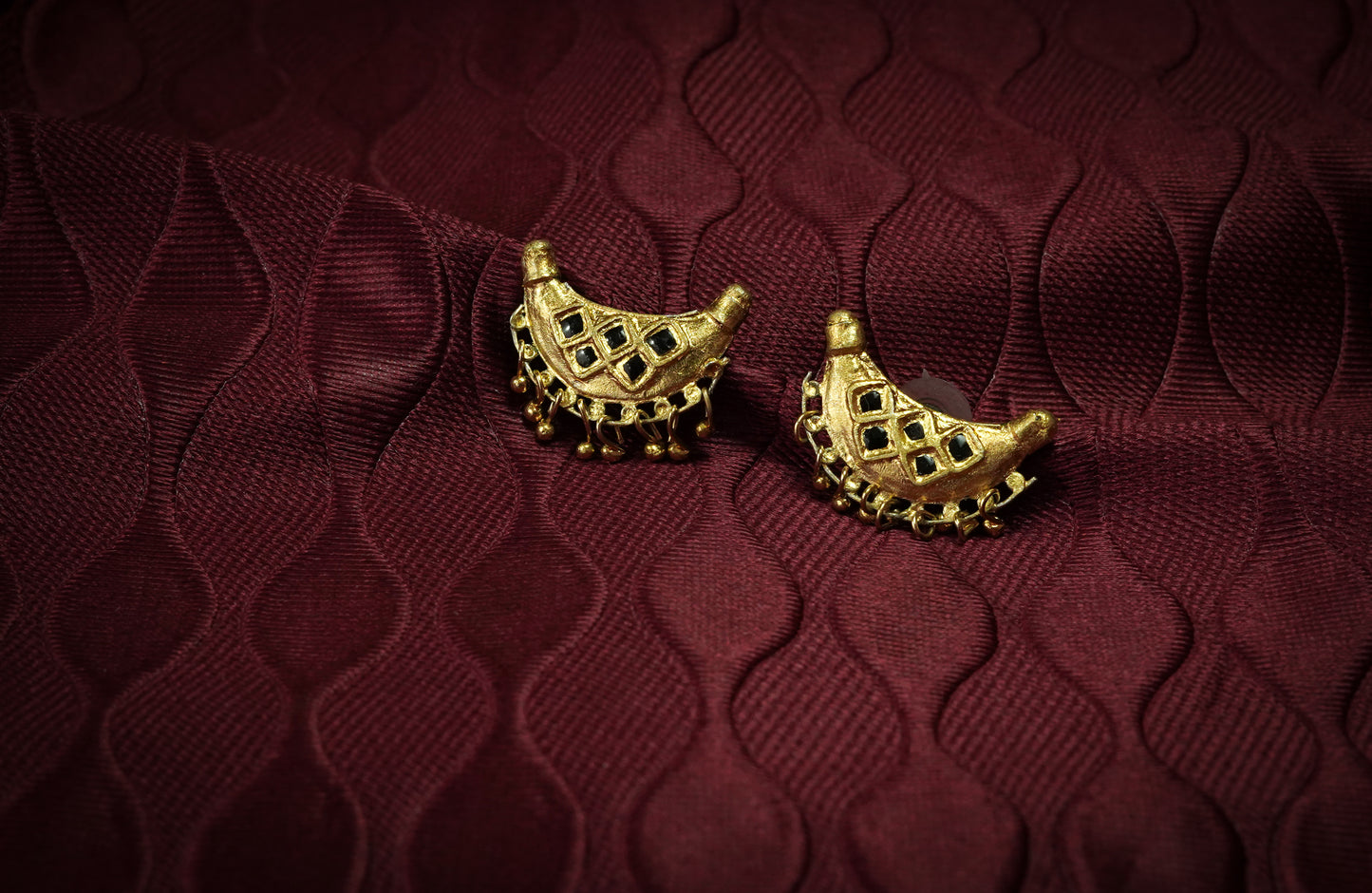 Junbiri Earring with Black Meena - Silver Assamese Jewellery