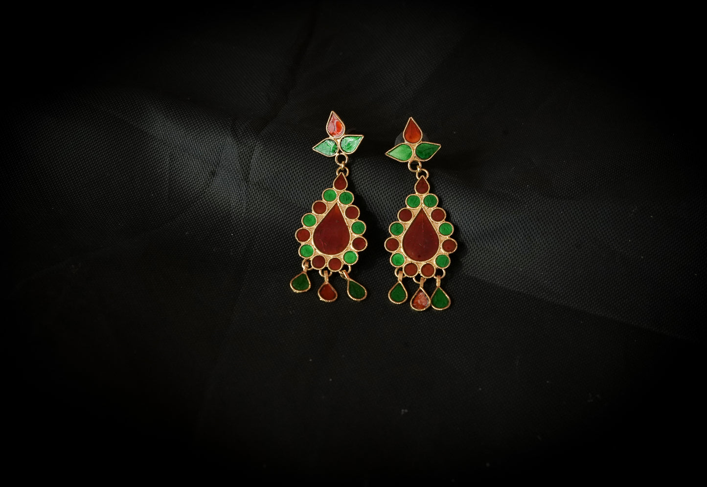 Classy Earring with Red and Green Meenakari - Assamese Traditional Jewellery