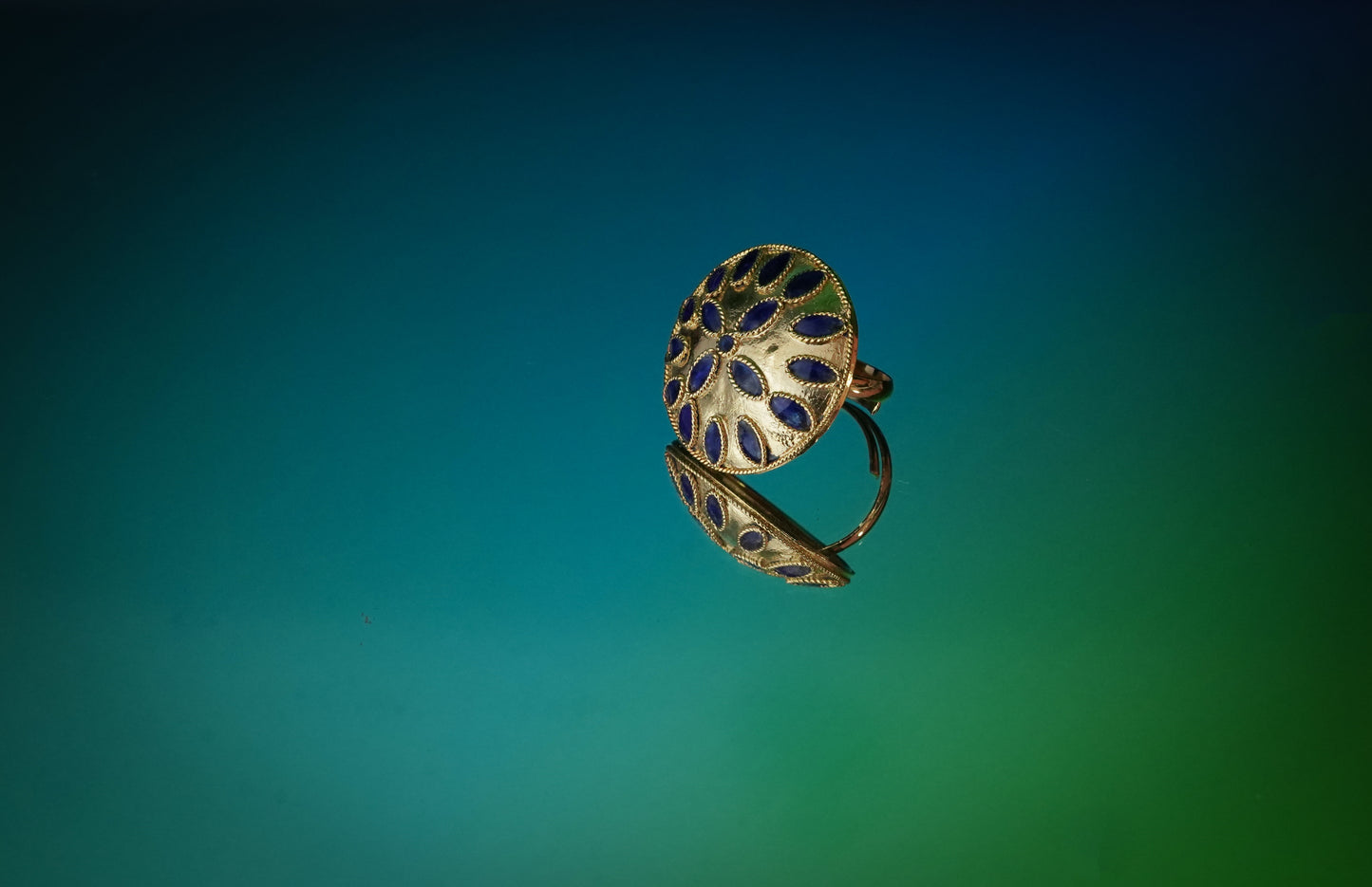 Japi Ring With Blue Meenakari - Assamese Handmade Jewellery