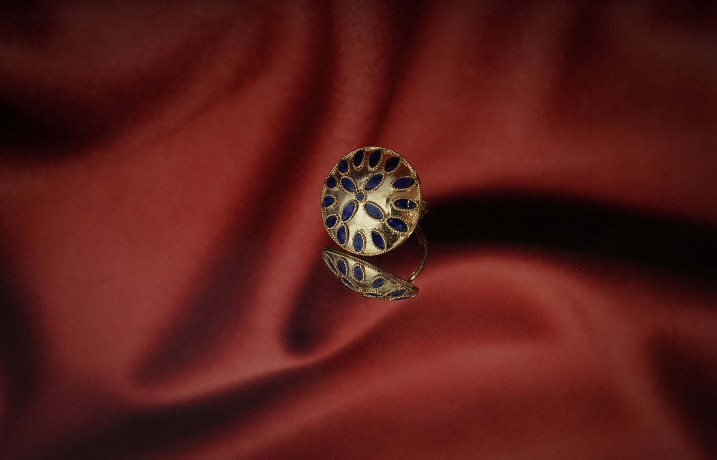 Japi Ring With Blue Meenakari - Assamese Handmade Jewellery