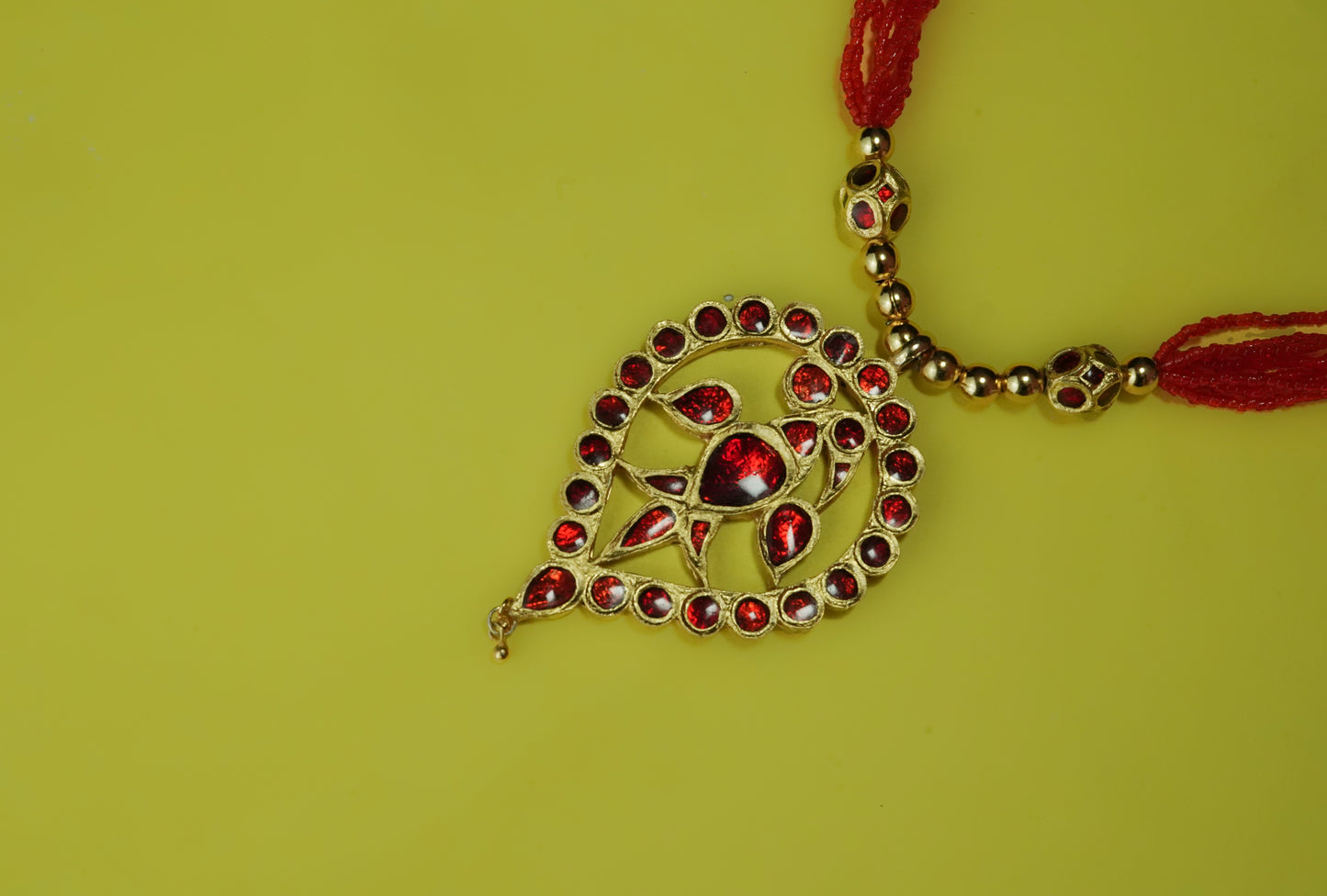 Sen Dugdugi Pendant and Earring with Red Stone - Assamese Jewellery