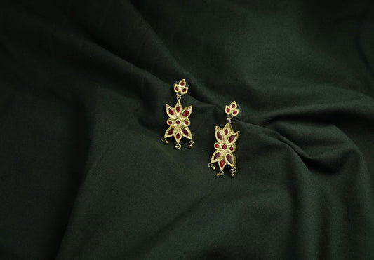 Assamese Jewellery - Prajapati Earring with Red Stones