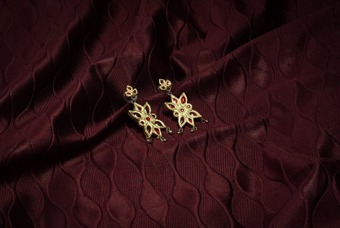 Assamese Jewellery - Prajapati Earring with Red Stones