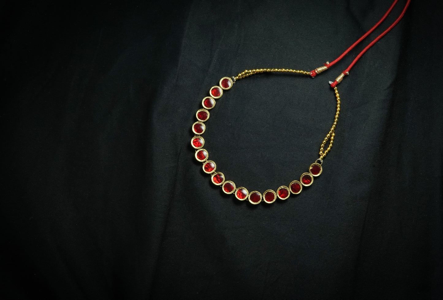 Silver Traditional Jewellery - Round Neckpiece with Red Stone