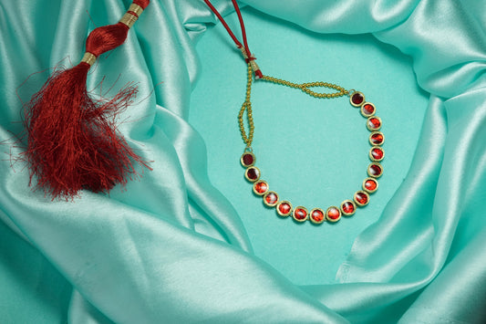 Silver Traditional Jewellery - Round Neckpiece with Red Stone