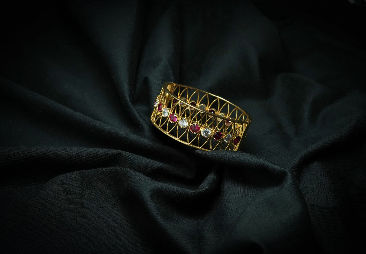 Semi-precious Silver Bangle with Gold Plating - Assamese Jewelry for Women