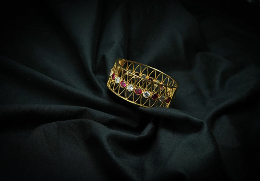 Semi-precious Silver Bangle with Gold Plating - Assamese Jewelry for Women