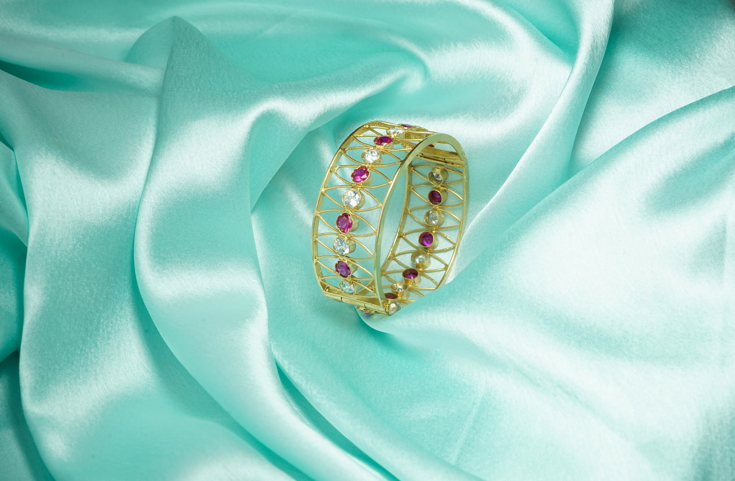 Semi-precious Silver Bangle with Gold Plating - Assamese Jewelry for Women