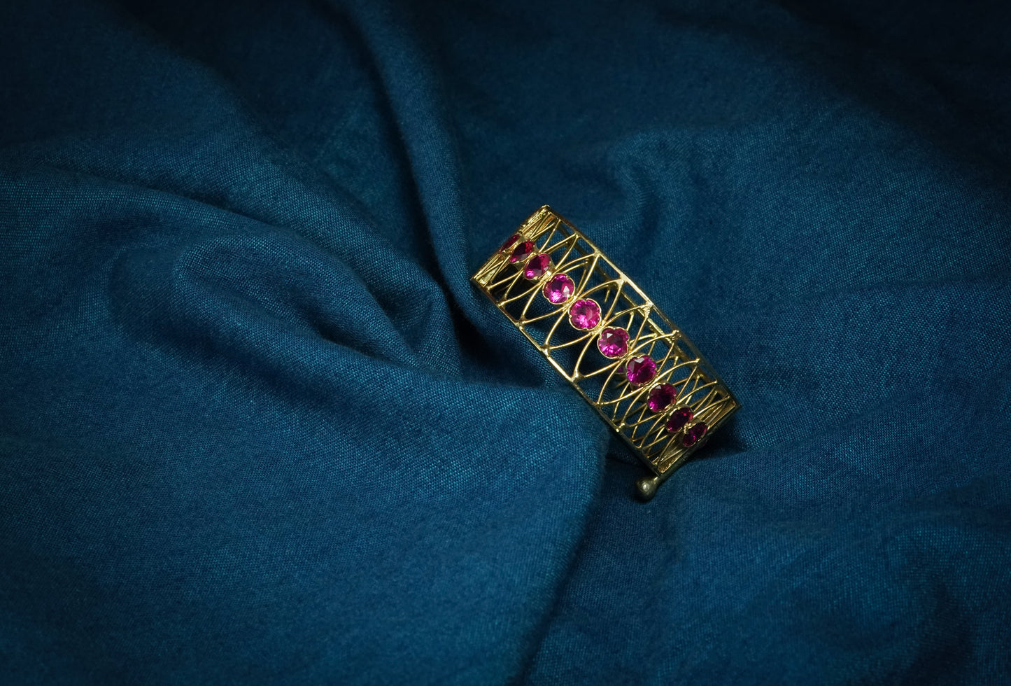 Gold-Plated Silver Handmade Bangle - Studded with Semi- Synthetic Stones