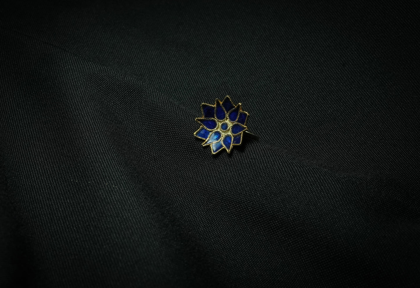 Assamese Jewellery - Flower Ring with Blue Meenakari