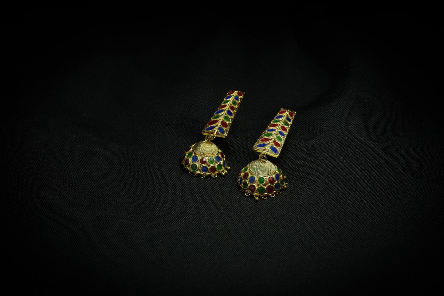 Dhansira Jhumka Set with Multicoloured Meenakari