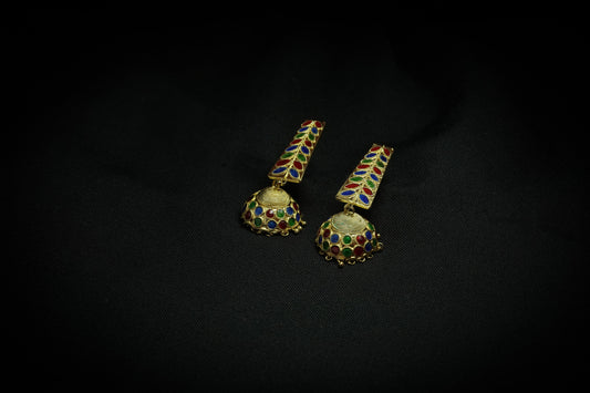 Dhansira Jhumka Set with Multicoloured Meenakari