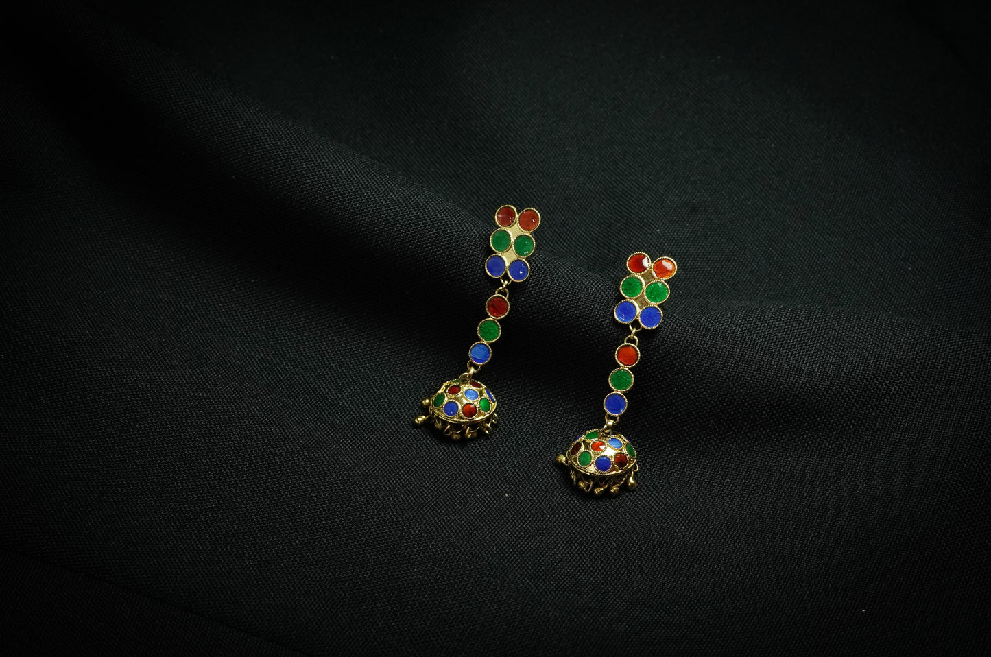 Assamese Traditional Jewellery - Spherical Choker & Earrings Set with Multicoloured Meenakari