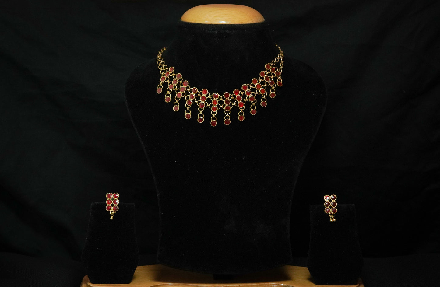 Spherical Necklace and Earring Set with Red Meenakari - Assamese Jewellery