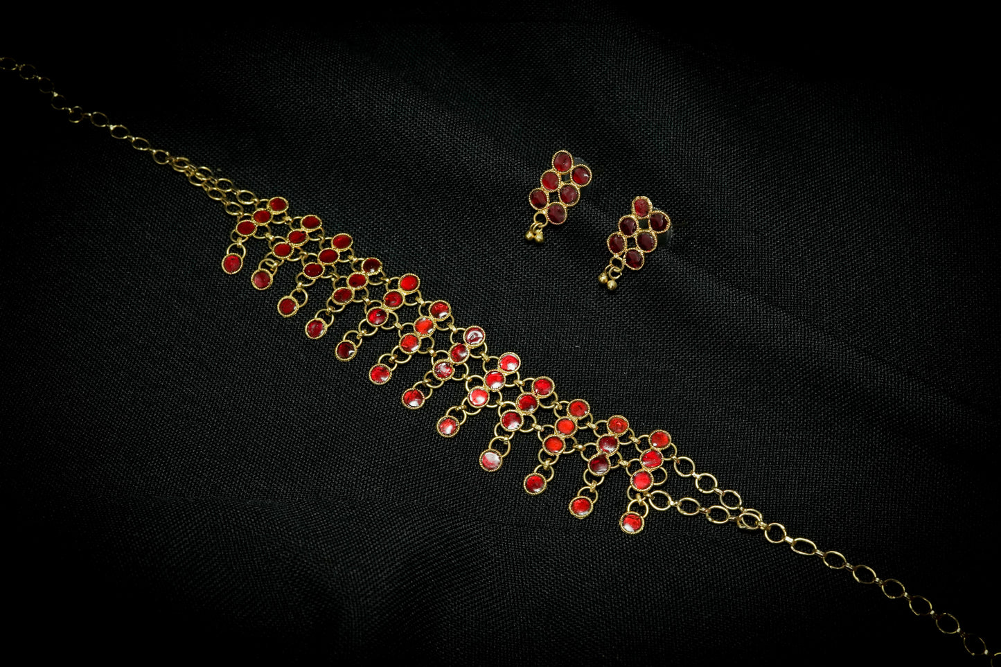 Spherical Necklace and Earring Set with Red Meenakari - Assamese Jewellery