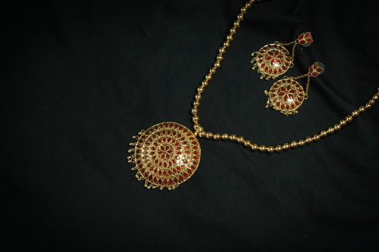 Japi Pendant and Earring with Red Meenakari Assamese Jewellery