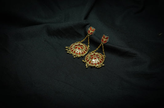 Assamese Jewellery - Japi Earring with Red Meenakari