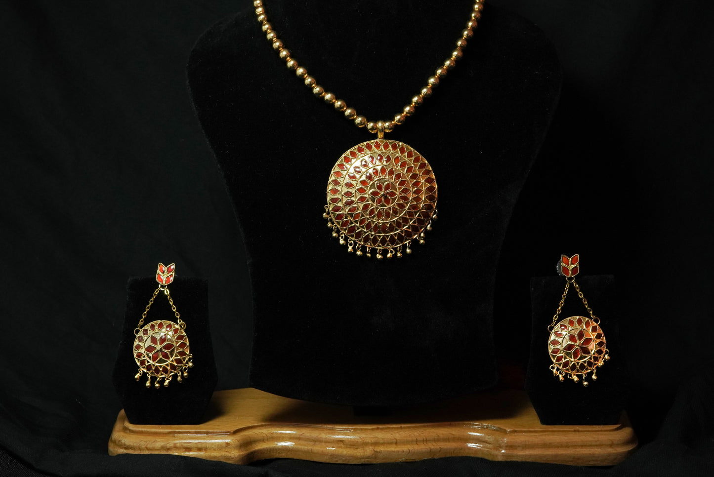 Japi Pendant and Earring with Red Meenakari Assamese Jewellery