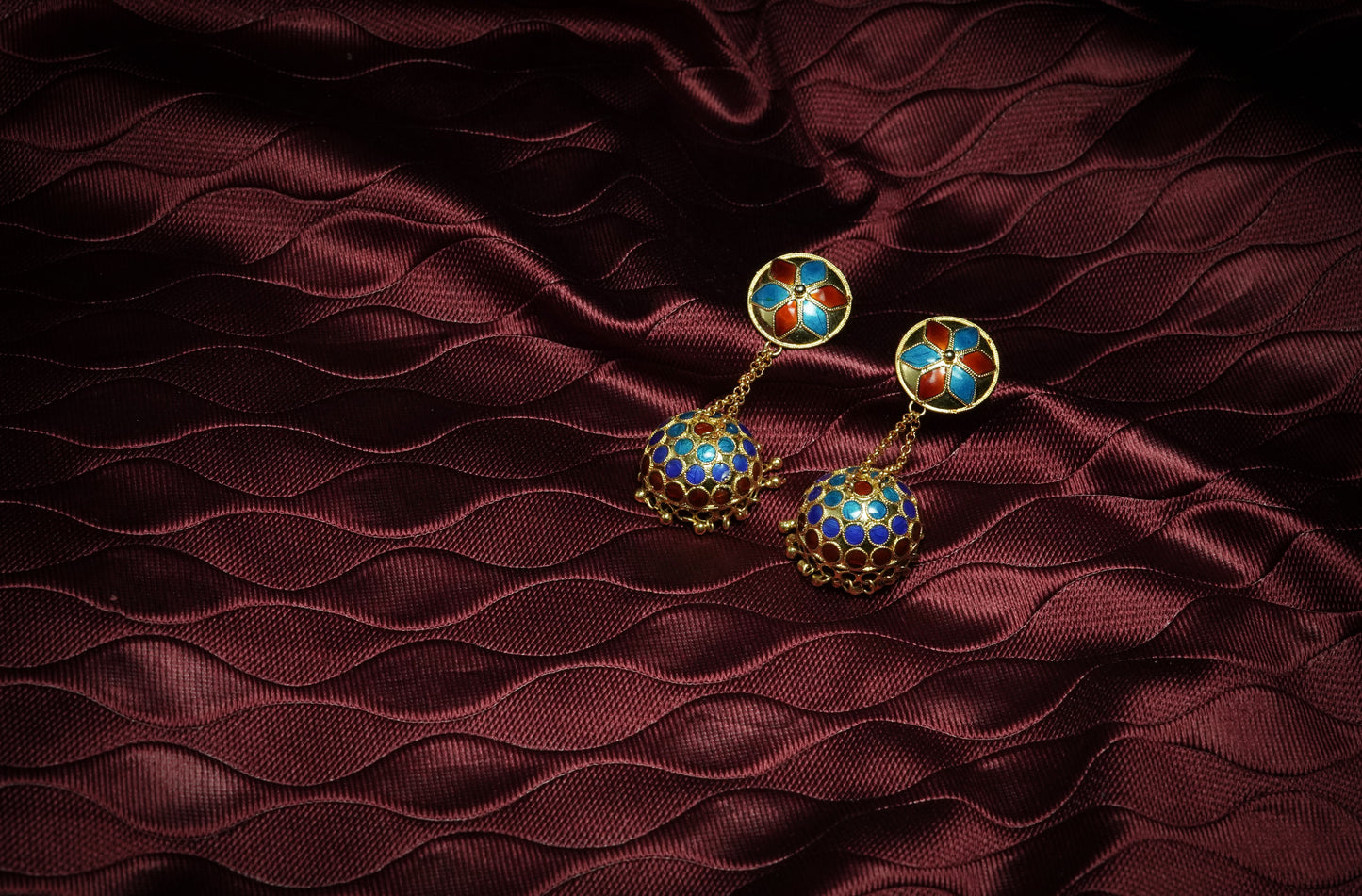 Japi Earring with Multicoloured Meenakari - Silver Traditional Jewellery