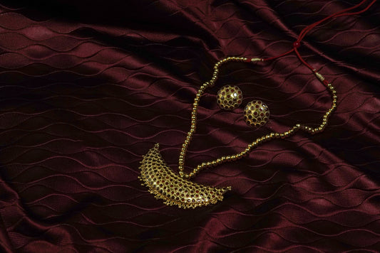 Junbiri Pendent and Japi Earring with Maroon Meenakari - Assamese Jewellery