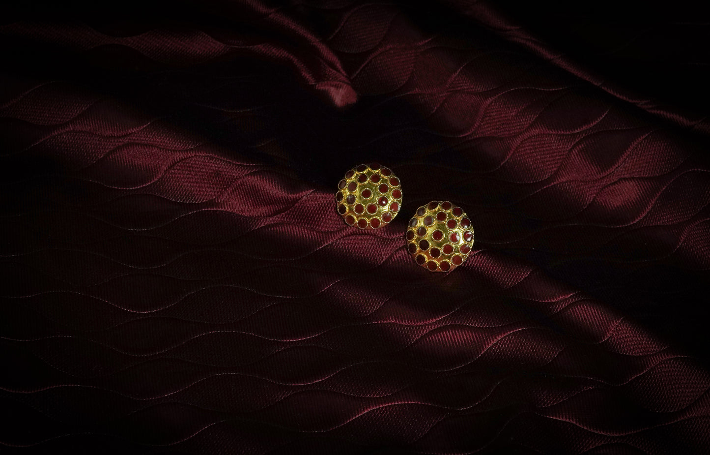 Junbiri Pendent and Japi Earring with Maroon Meenakari - Assamese Jewellery