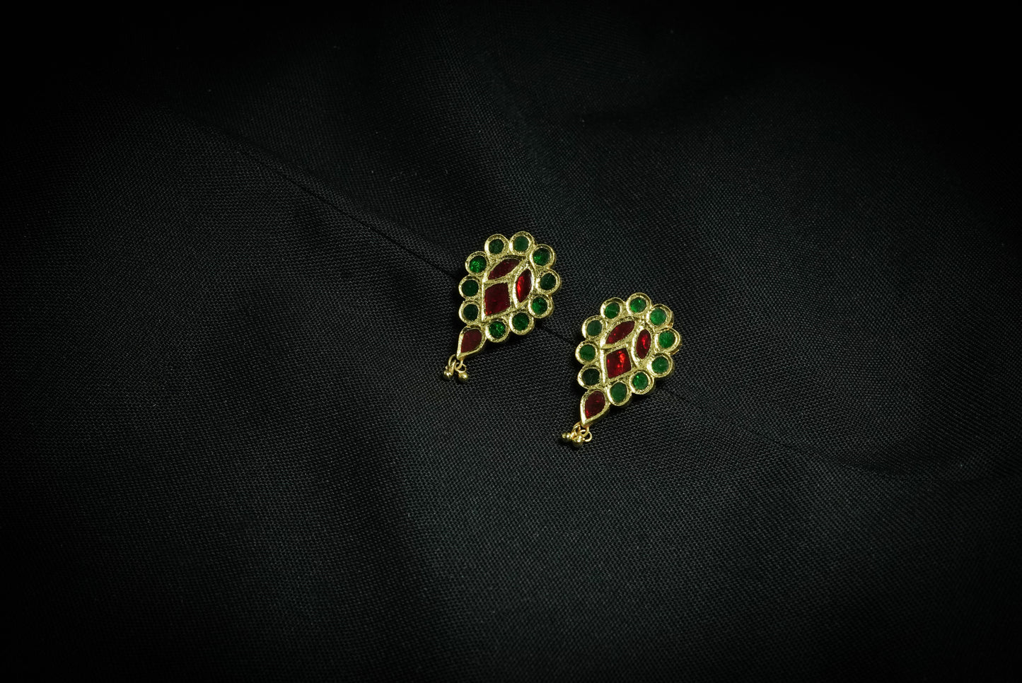 Assamese Jewellery - Dugdugi Earring with Red and Green Stones