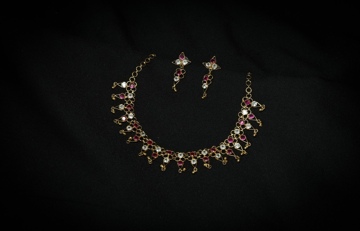 Floral Stone Setting Earrings & Necklace Set - Meenakari Assamese Traditional Jewellery