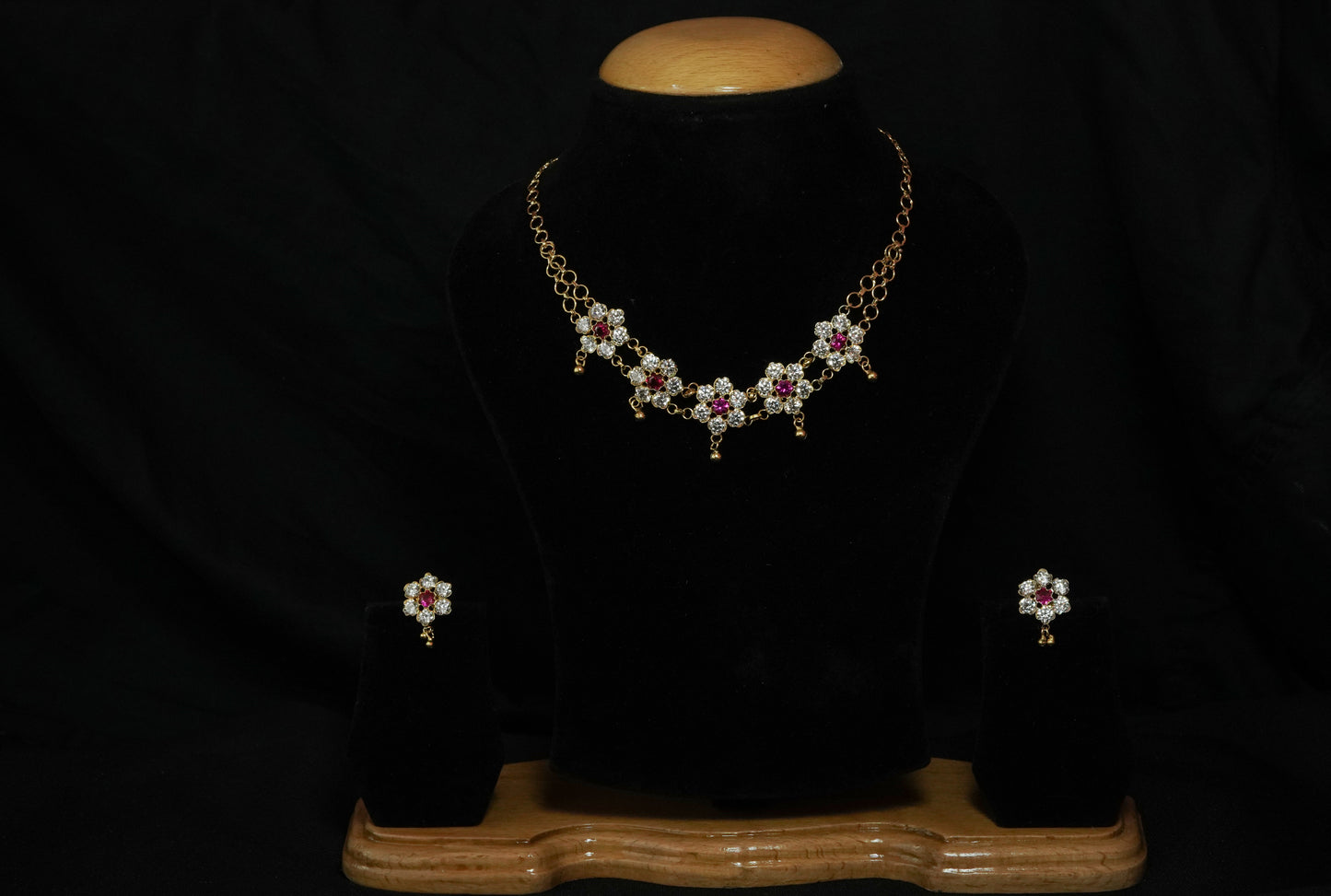 Assamese Silver Jewellery Floral Stone Setting Necklace & Earrings Set