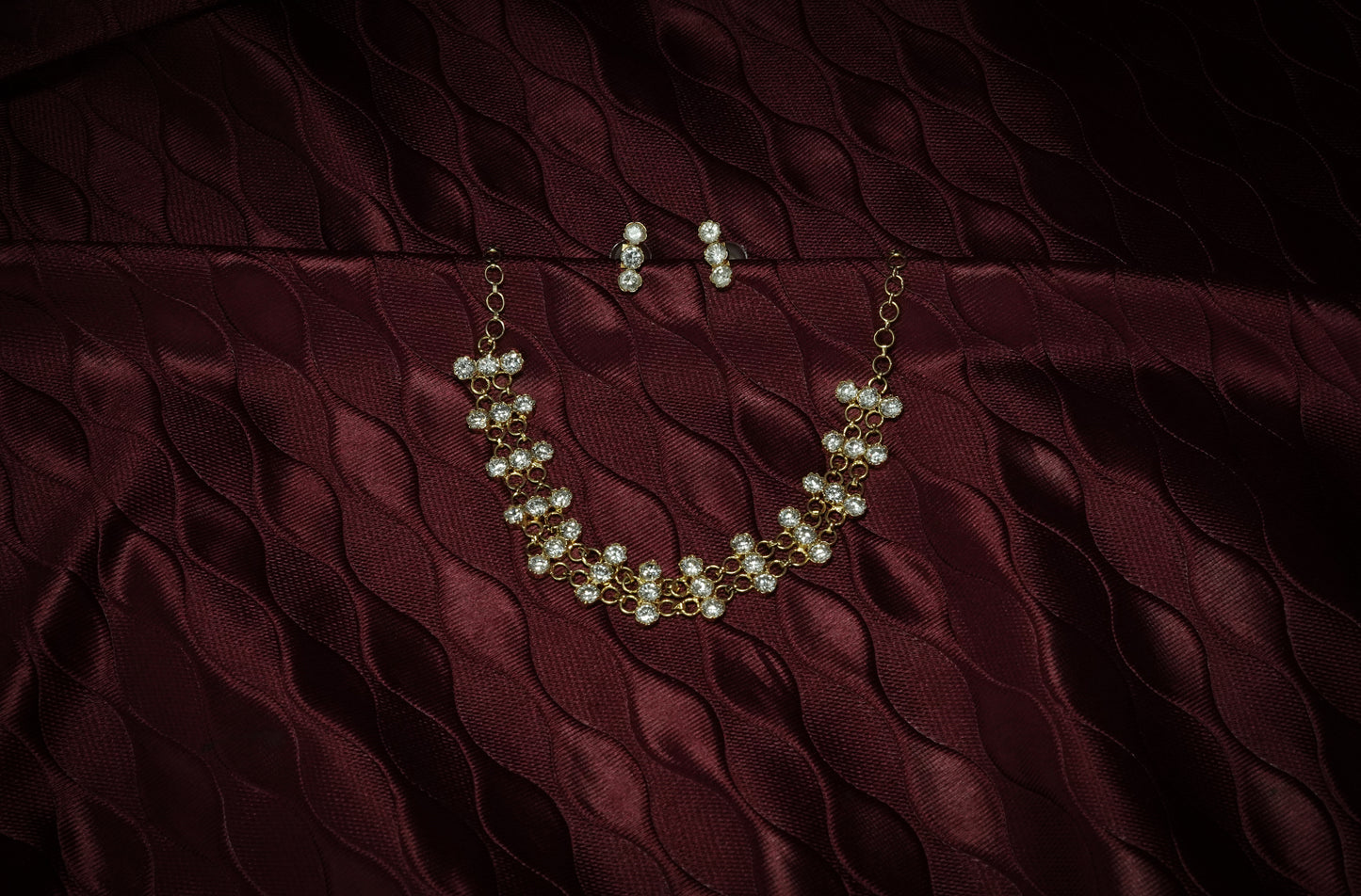 Snowy Necklace and Earring with White Stones Setting - Assamese Jewellery