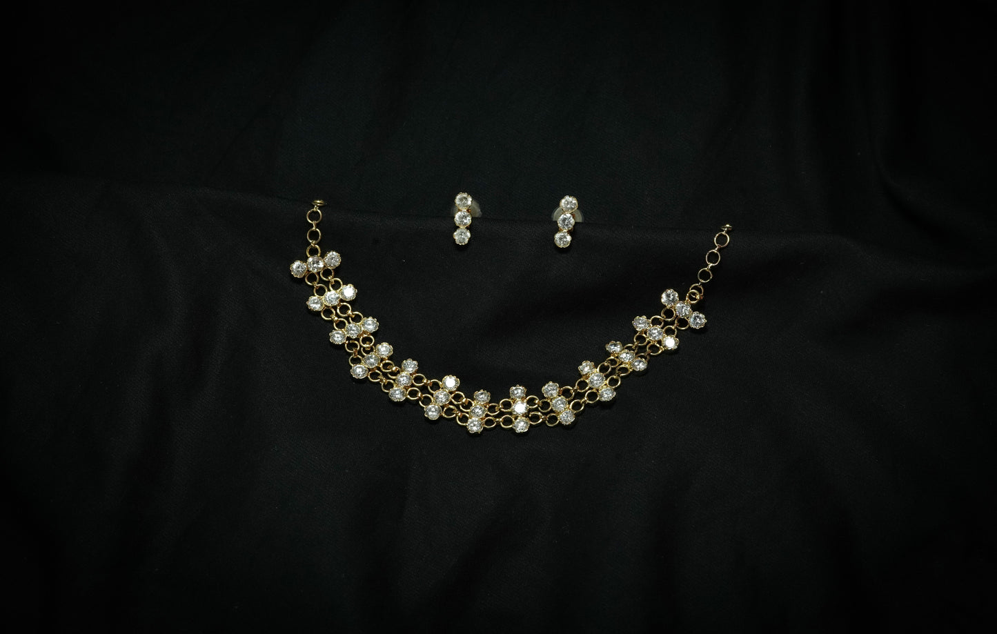 Snowy Necklace and Earring with White Stones Setting - Assamese Jewellery