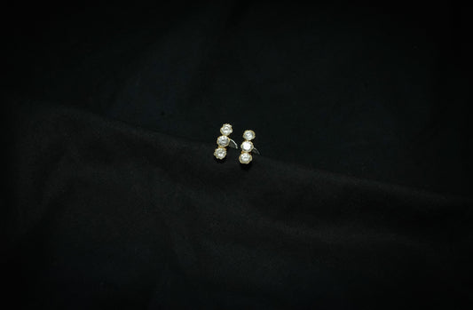 Snowy Earring with White Stones Setting - Assamese Silver Traditional Jewellery